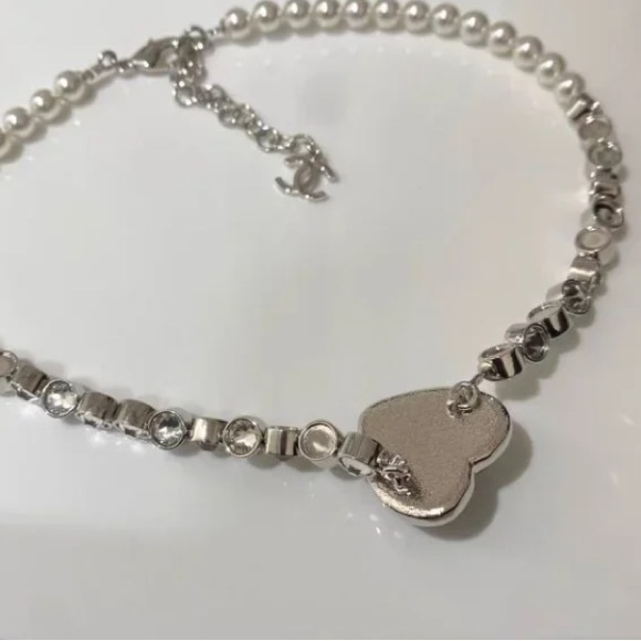 Pearl and Silver Necklace with Blue Heart Pendant - Picture 3 of 4